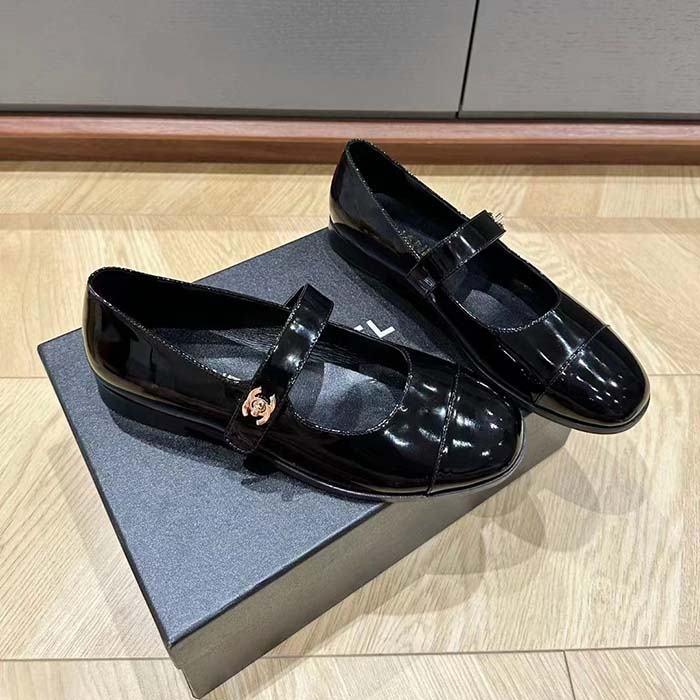 Chanel Women CC Mary Janes Patent Calfskin Black 2 CM Heel