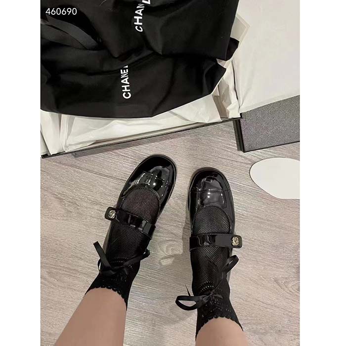 Chanel Women CC Mary Janes Patent Calfskin Black 2 CM Heel