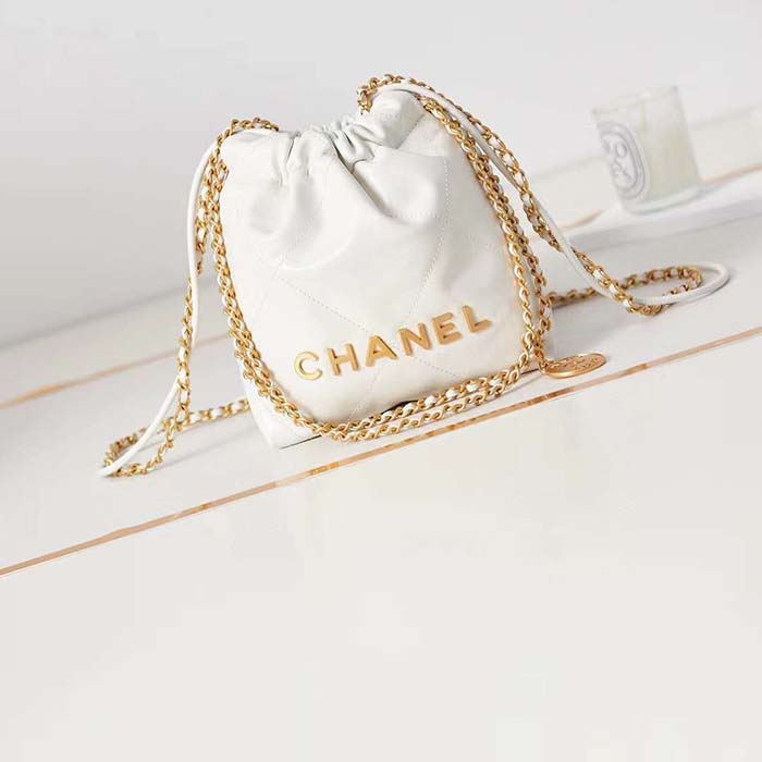 Chanel Women CC 22 Mini Handbag Metallic Shaded Calfskin White Leather