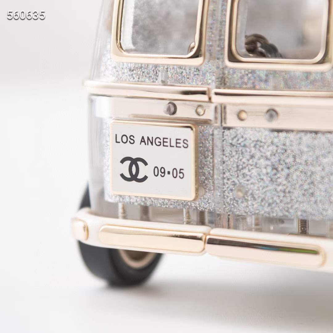 Chanel Women CC Mini Van Minaudiere Plexi Enamel Strass Silver