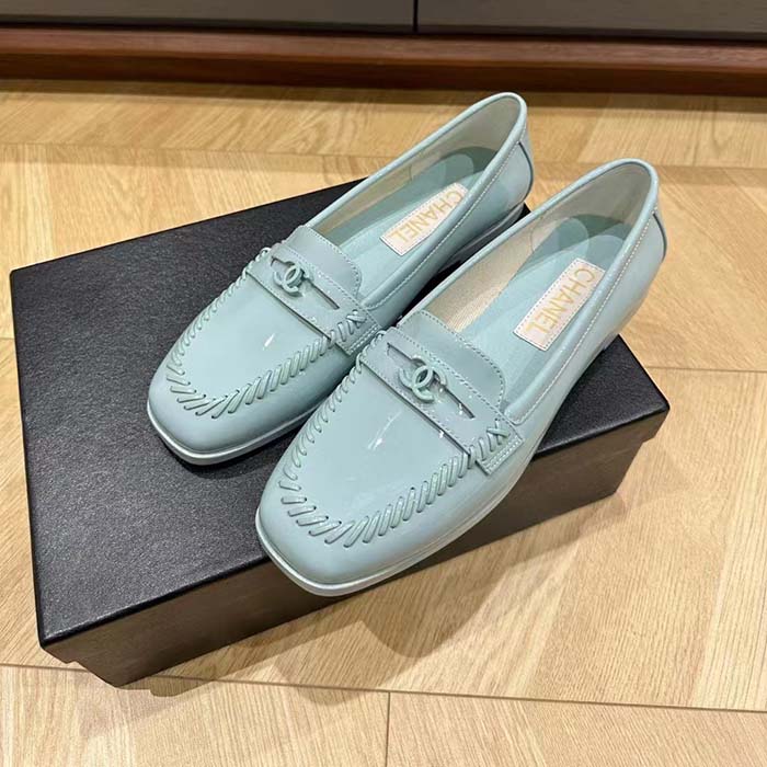 Chanel Women CC Moccasins Patent Calfskin Light Blue 1 CM Heel
