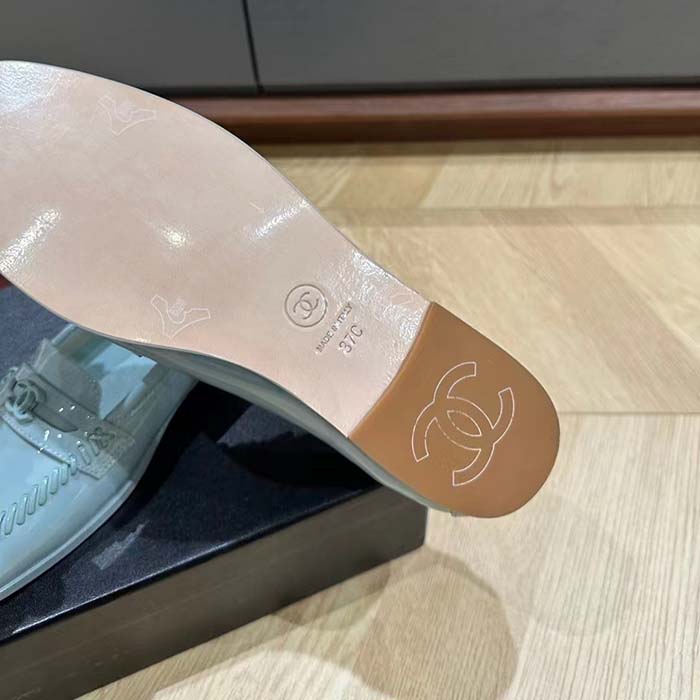 Chanel Women CC Moccasins Patent Calfskin Light Blue 1 CM Heel