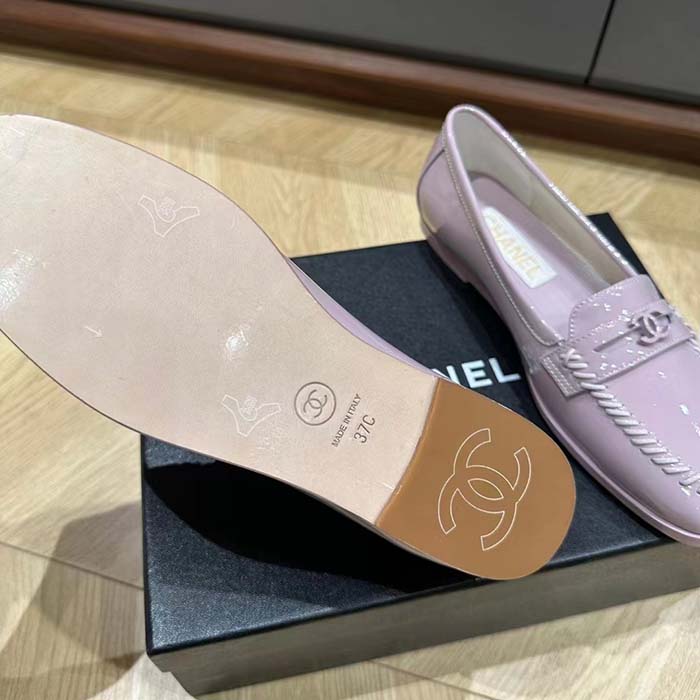 Chanel Women CC Moccasins Patent Calfskin Light Purple 1 CM Heel