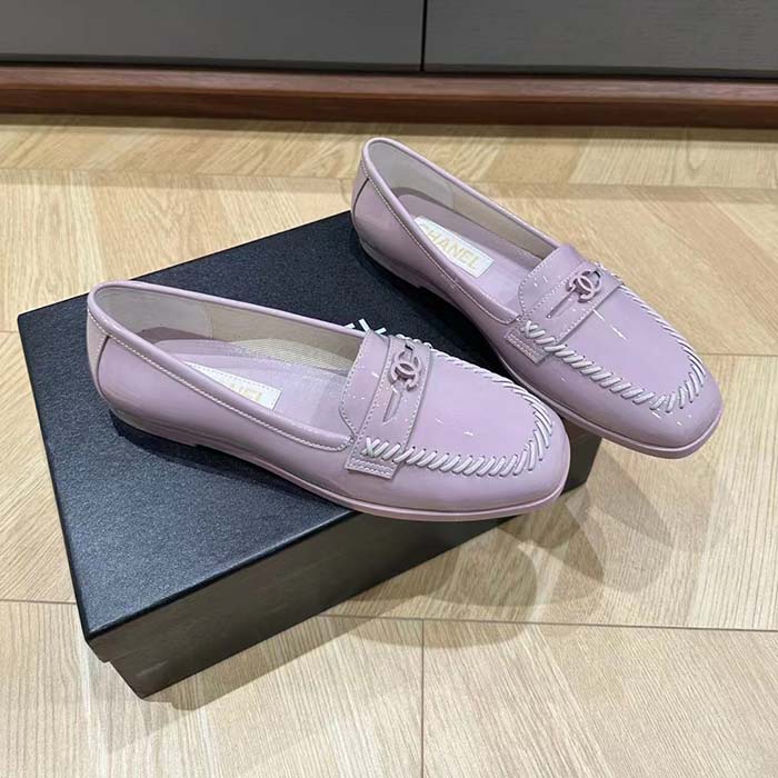 Chanel Women CC Moccasins Patent Calfskin Light Purple 1 CM Heel
