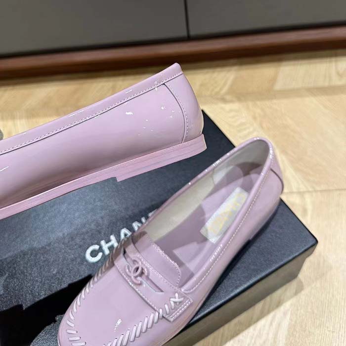 Chanel Women CC Moccasins Patent Calfskin Light Purple 1 CM Heel