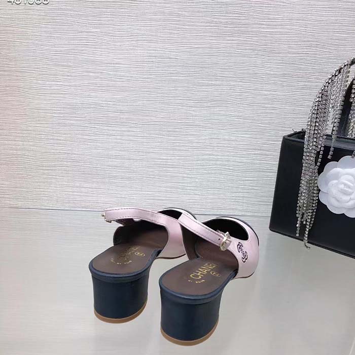 Chanel Women CC Slingbacks Calfskin Light Pink Dark Navy Blue