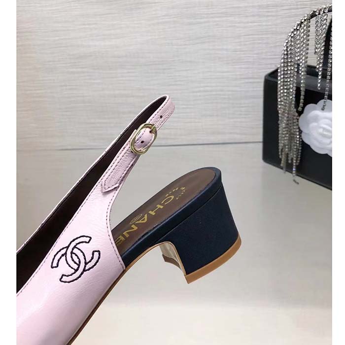 Chanel Women CC Slingbacks Calfskin Light Pink Dark Navy Blue