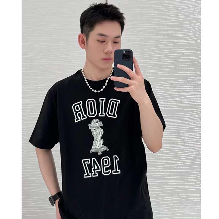 Dior CD Men Relaxed-Fit Bobby T-Shirt Black Slub Cotton Jersey