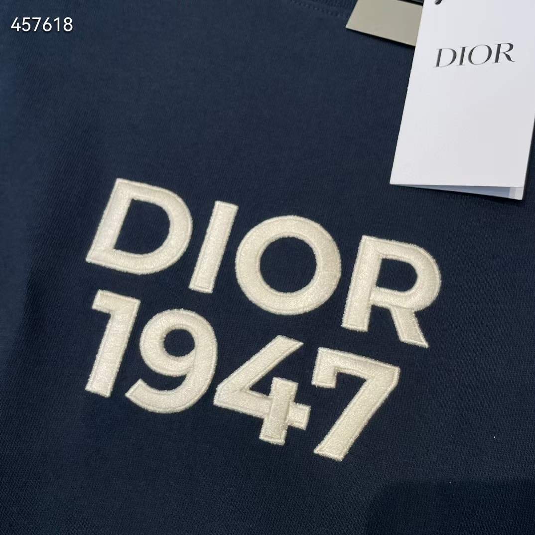 Dior CD Men Relaxed-Fit T-Shirt Navy Blue Cotton Jersey