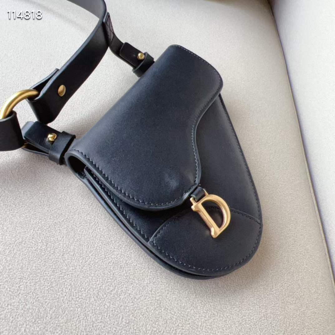 Dior CD Unisex Saddle Removable Pouch Belt Black Ultrasmooth Calfskin Goatskin