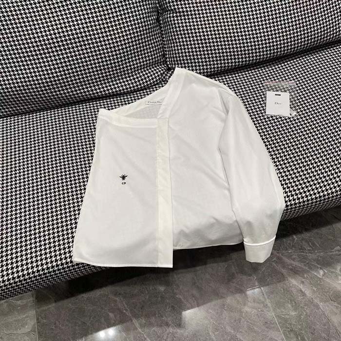 Dior CD Women Asymmetric Shirt White Cotton Poplin Regular Fit