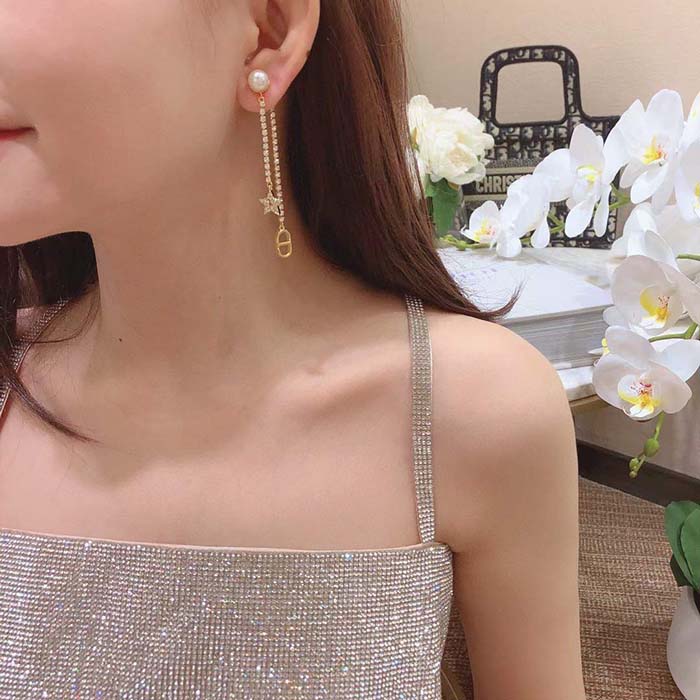 Dior CD Women Dior Tribales Earrings White Resin Pearls Crystals