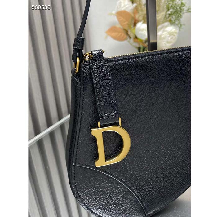 Dior CD Women Saddle Rodeo Pouch Black Goatskin