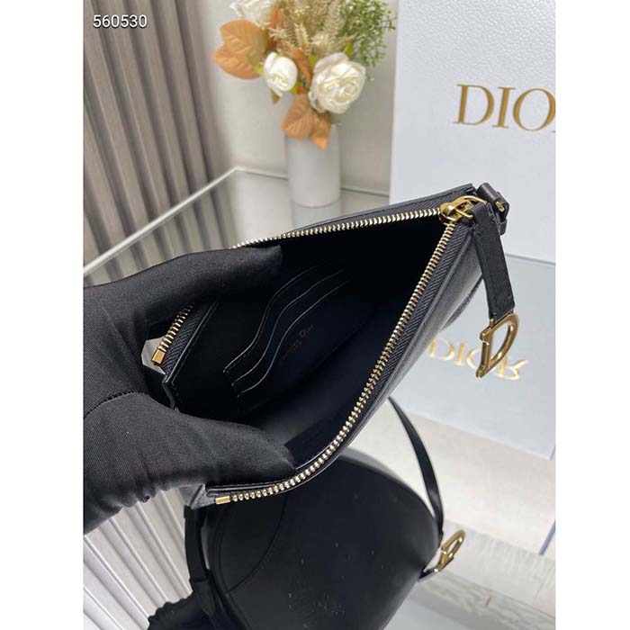 Dior CD Women Saddle Rodeo Pouch Black Goatskin