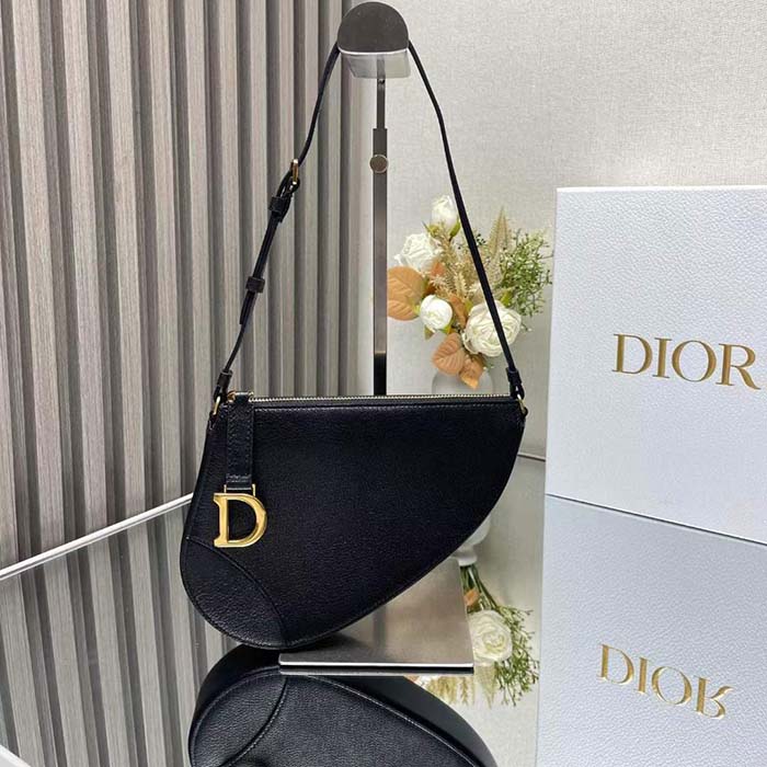 Dior CD Women Saddle Rodeo Pouch Black Goatskin