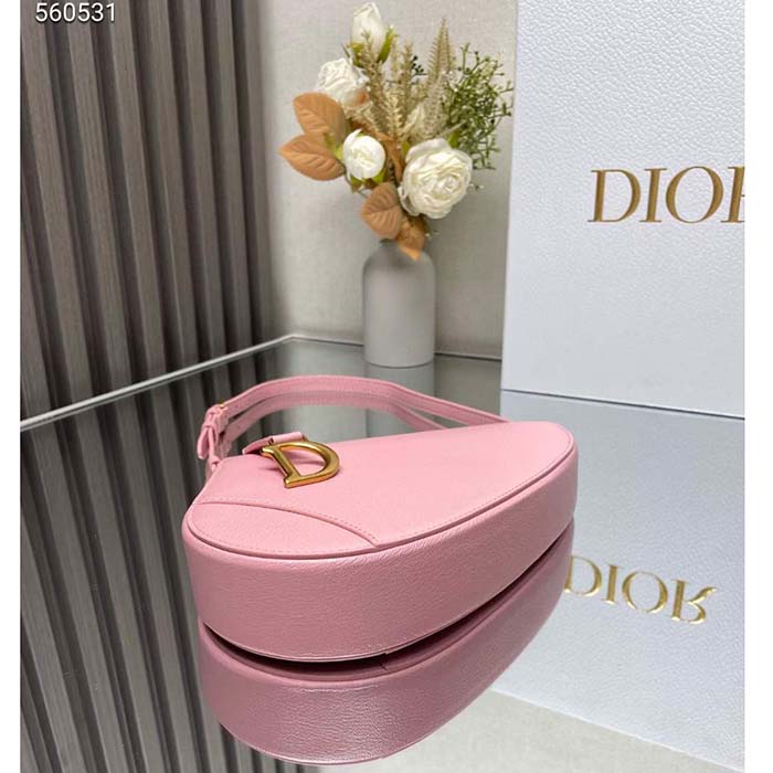 Dior CD Women Saddle Rodeo Pouch Melocoton Pink Goatskin