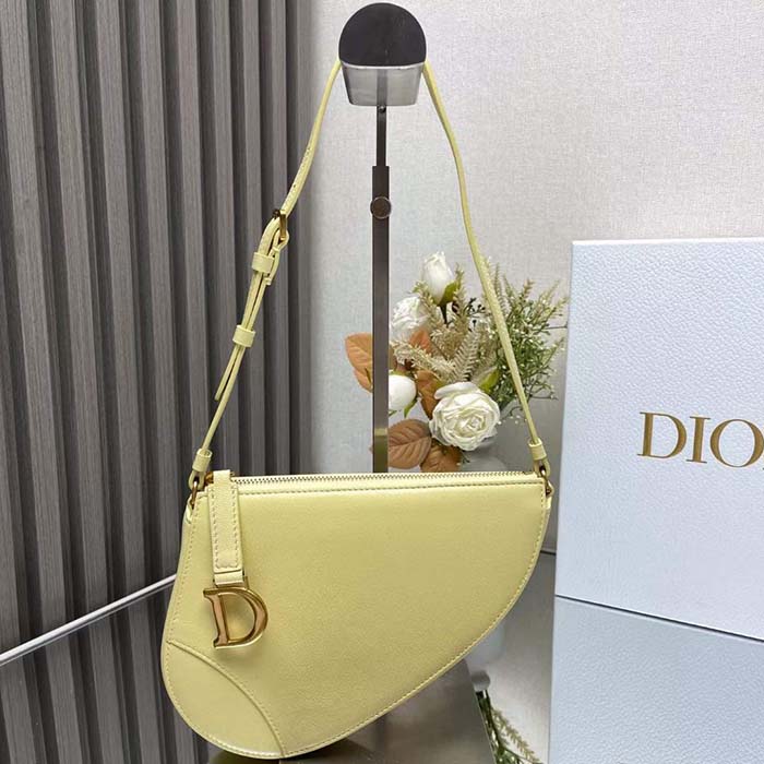 Dior CD Women Saddle Rodeo Pouch Pastel Yellow Goatskin
