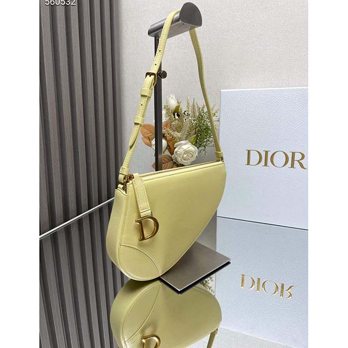 Dior CD Women Saddle Rodeo Pouch Pastel Yellow Goatskin
