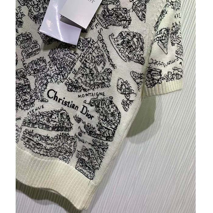 Dior CD Women Short-Sleeved Sweater White Navy Blue Cashmere Knit