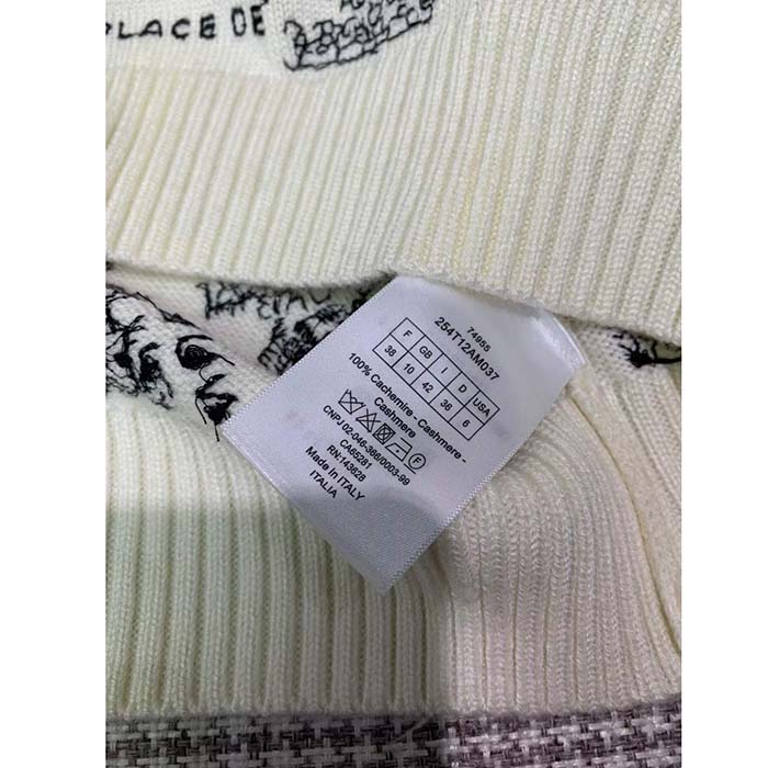 Dior CD Women Short-Sleeved Sweater White Navy Blue Cashmere Knit