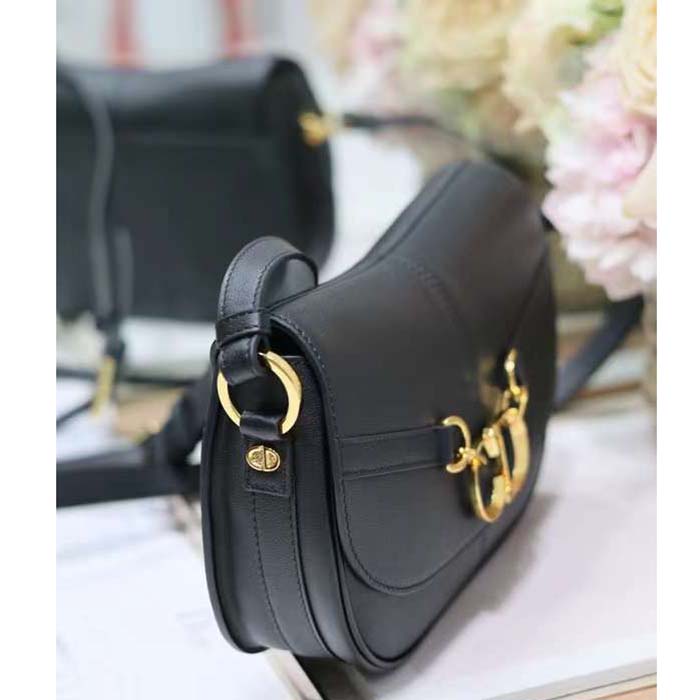 Dior CD Women Small CD Besace Bag Black Calfskin Leather
