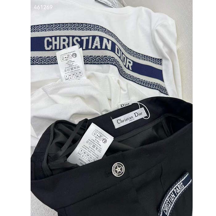 Dior CD Men T-Shirt White Navy Blue Cotton Jersey
