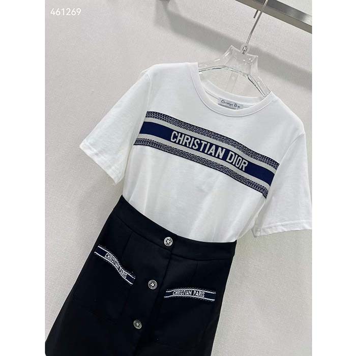 Dior CD Women T-Shirt White Navy Blue Cotton Jersey