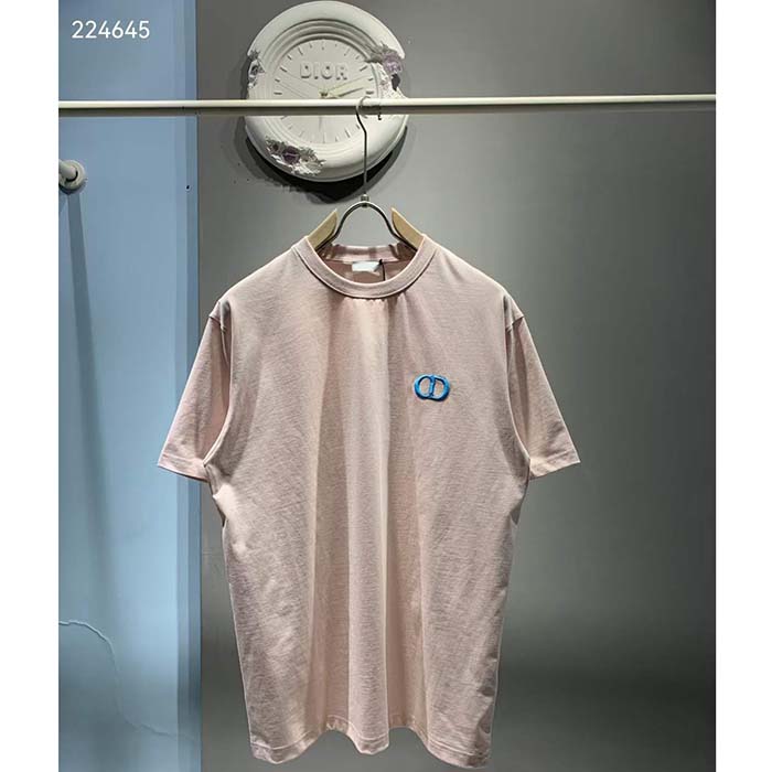 Dior Men CD Icon Relaxed-Fit T-Shirt Pink Organic Cotton Jersey
