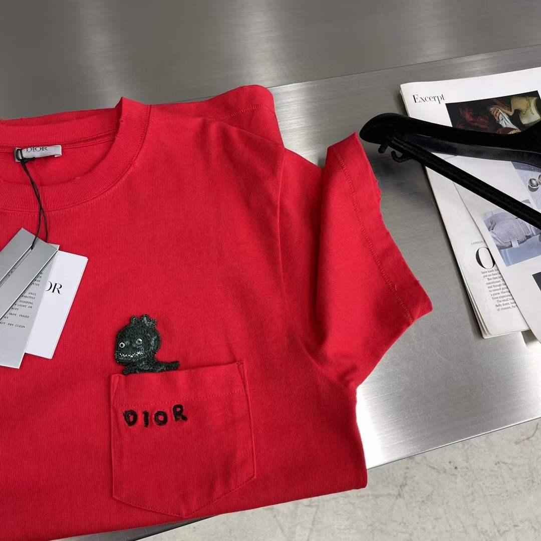 Dior Women CD Otani Workshop Relaxed-Fit T-Shirt Red Cotton Jersey