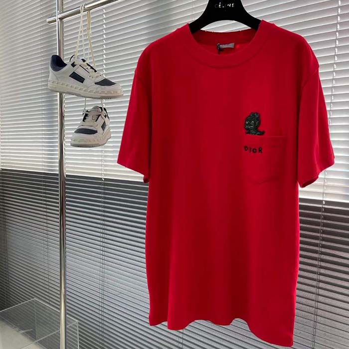 Dior Women CD Otani Workshop Relaxed-Fit T-Shirt Red Cotton Jersey