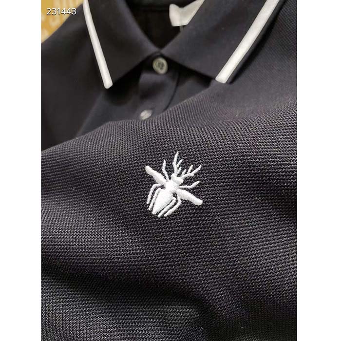 Dior Women CD Polo Shirt Bee Embroidery Black Cotton Piqué