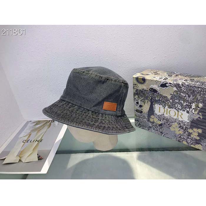 Dior Unisex CD Dior Denim Bucket Hat Blue Cotton Denim