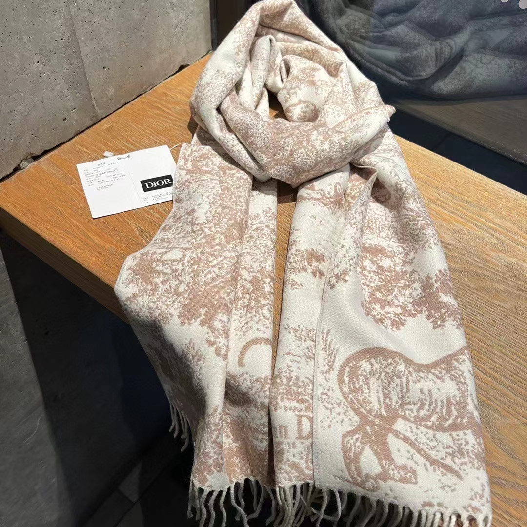 Dior Unisex CD Toile De Jouy Sauvage Scarf Rose Cashmere Wool