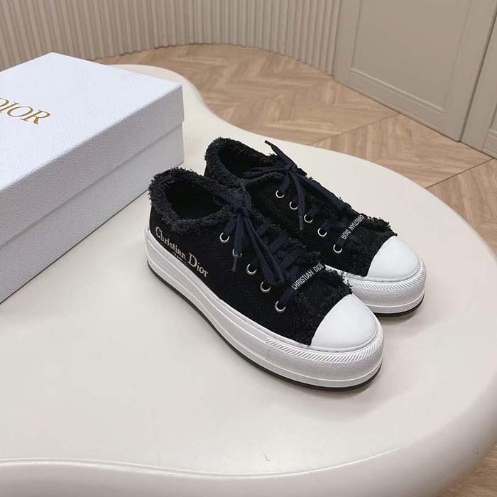 Dior Unisex CD Walk’N’Dior Platform Sneaker Black Fringed Cotton Canvas Embroideries