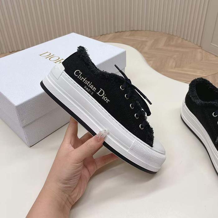 Dior Unisex CD Walk’N’Dior Platform Sneaker Black Fringed Cotton Canvas Embroideries