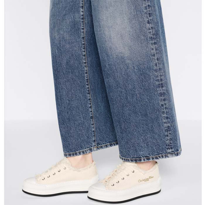Dior Unisex CD Walk’N’Dior Platform Sneaker Ecru Fringed Cotton Canvas Embroideries