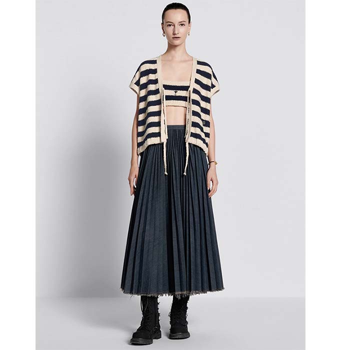 Dior Women CD Dior Marinière Bralette White Navy Blue Cotton