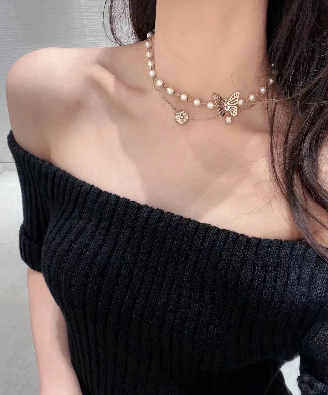 Dior Women CD Dior Métamorphose Short Necklace Chocker Metal Pearls