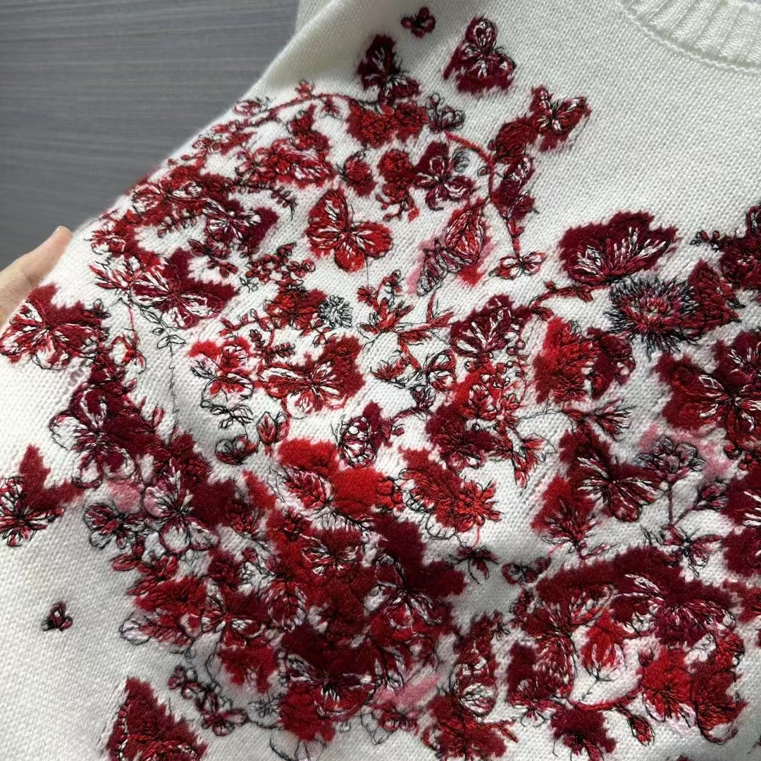 Dior Men CD Embroidered Sweater Red Cashmere Knit Le Cœur