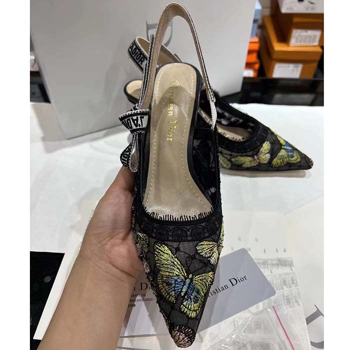 Dior Women CD J’Adior Slingback Pump Black Multicolor Transparent Mesh Butterfly