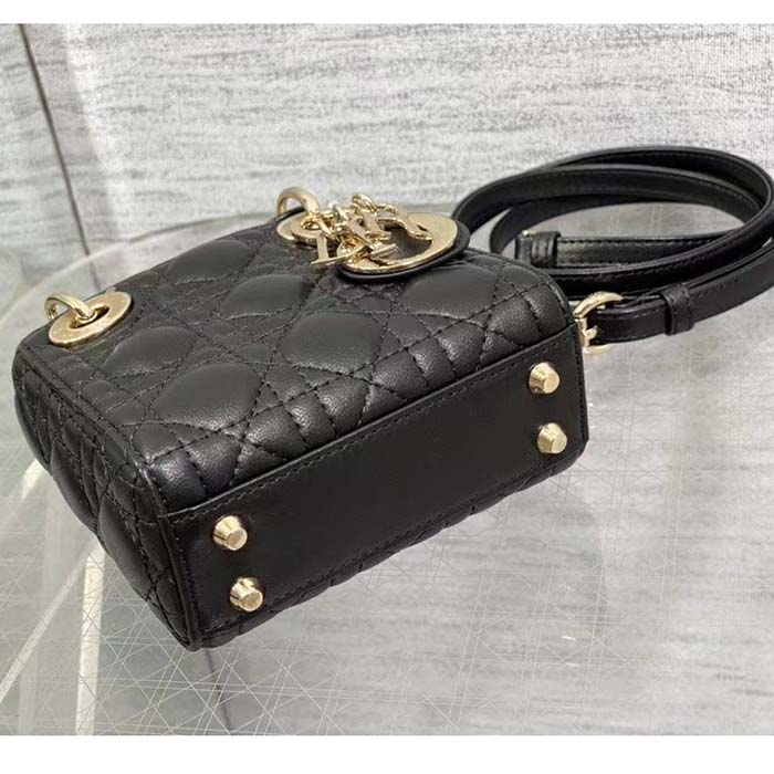 Dior Women CD Lady Dior Micro Bag Black Cannage Lambskin