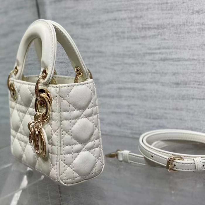 Dior Women CD Lady Dior Micro Bag Latte Cannage Lambskin