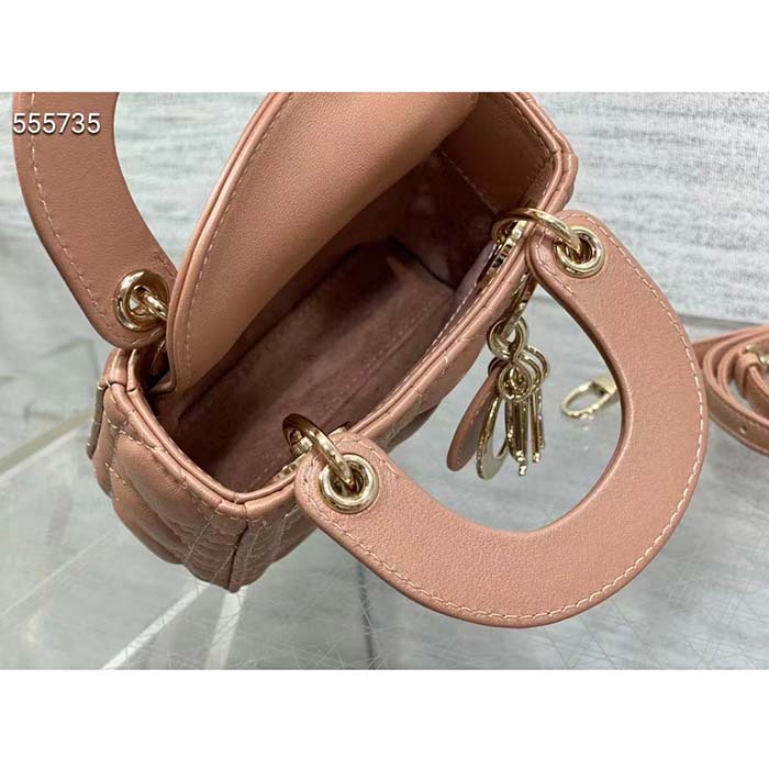 Dior Women CD Lady Dior Micro Bag Rose Des Vents Cannage Lambskin