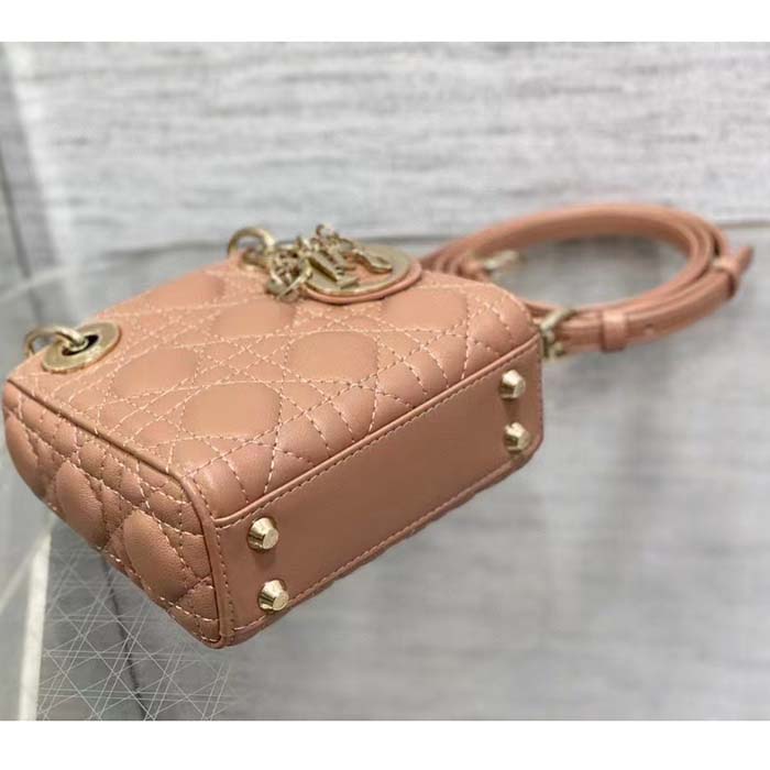 Dior Women CD Lady Dior Micro Bag Rose Des Vents Cannage Lambskin