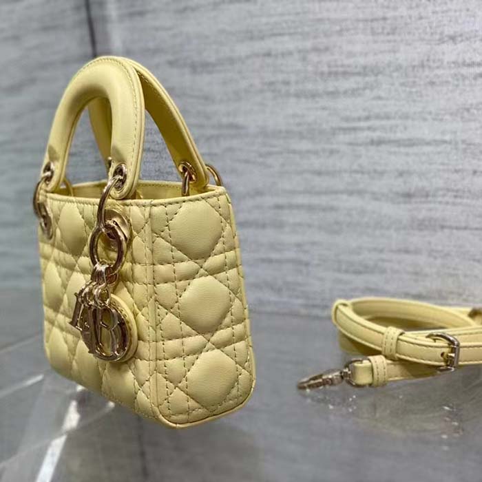 Dior Women CD Lady Dior Micro Bag Yellow Cannage Lambskin