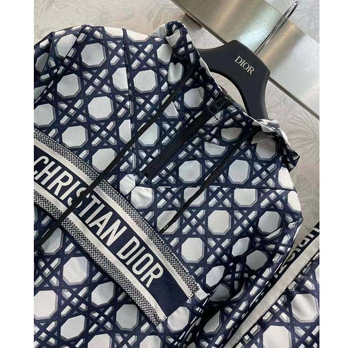 Dior Men CD Macrocannage Short-Sleeved Hooded Short Anorak Navy