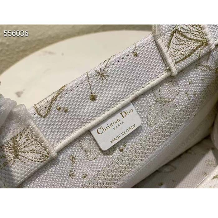 Dior Women CD Medium Dior Book Tote White Butterfly Zodiac Embroidery