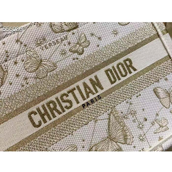 Dior Women CD Medium Dior Book Tote White Butterfly Zodiac Embroidery
