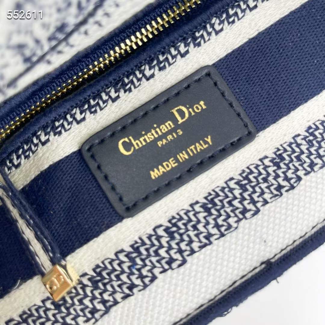 Dior Women CD Mini Lady D-Lite Bag White Navy Toile De Jouy Embroidery