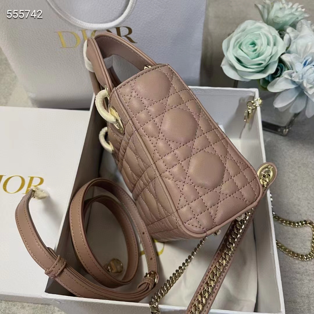 Dior Women CD Mini Lady Dior Bag Blush Cannage Lambskin